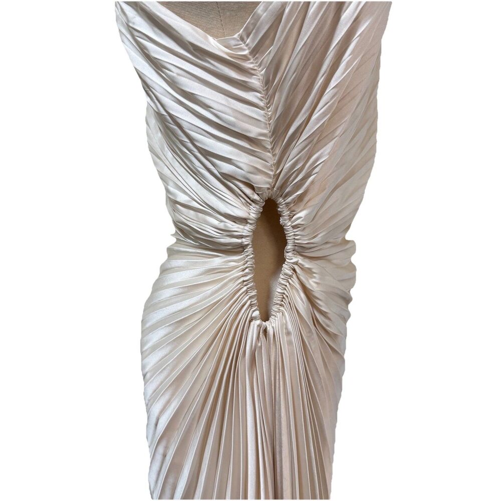 Dress Forum Olympia One Shoulder Pleated Asymmetric Maxi Dress Medium Ivory New - Picture 5 of 11